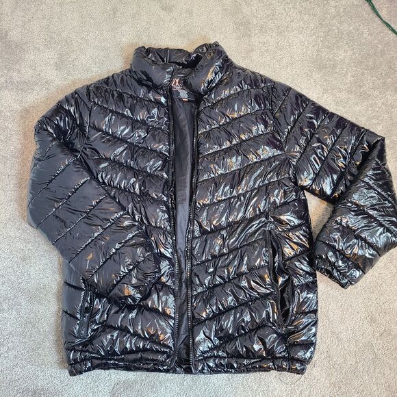 Men's Shiny Black Puffer Jacket 2X Insulated Full Zip Bleecker & Mercer Urban - Picture 1 of 12